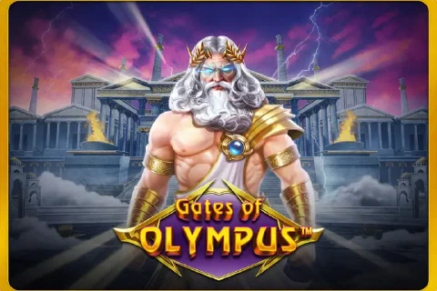 Gates of Olympus temple and Zeus illustration