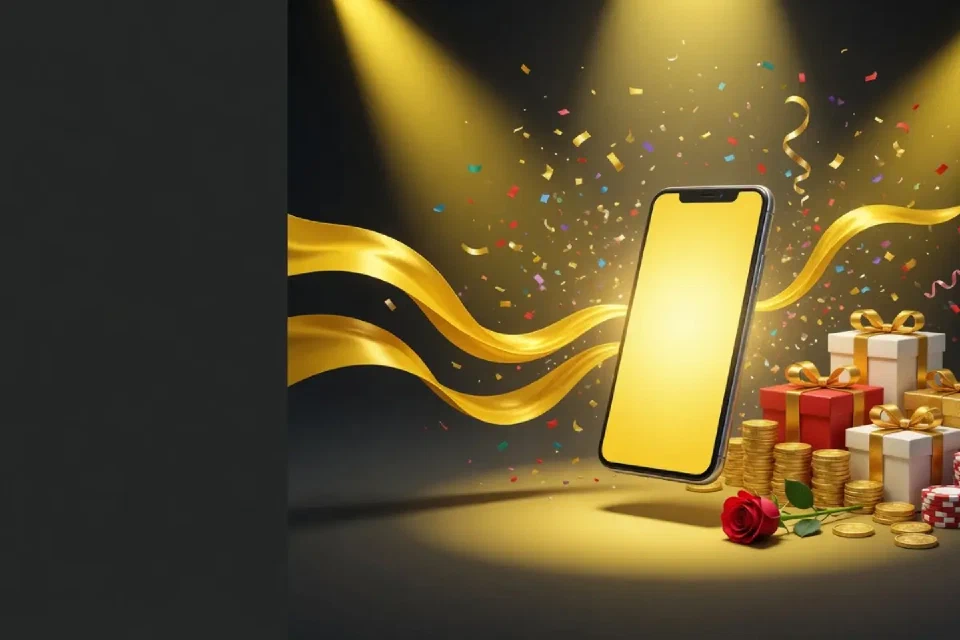 Smartphone with abstract yellow connection ribbons