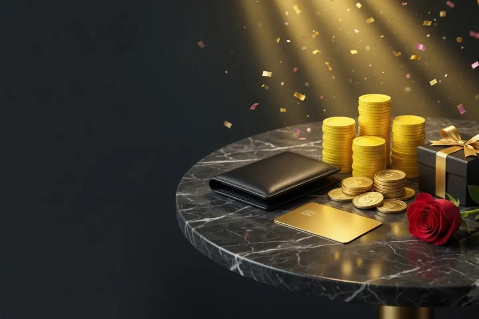 Abstract wallet and card on a charcoal table